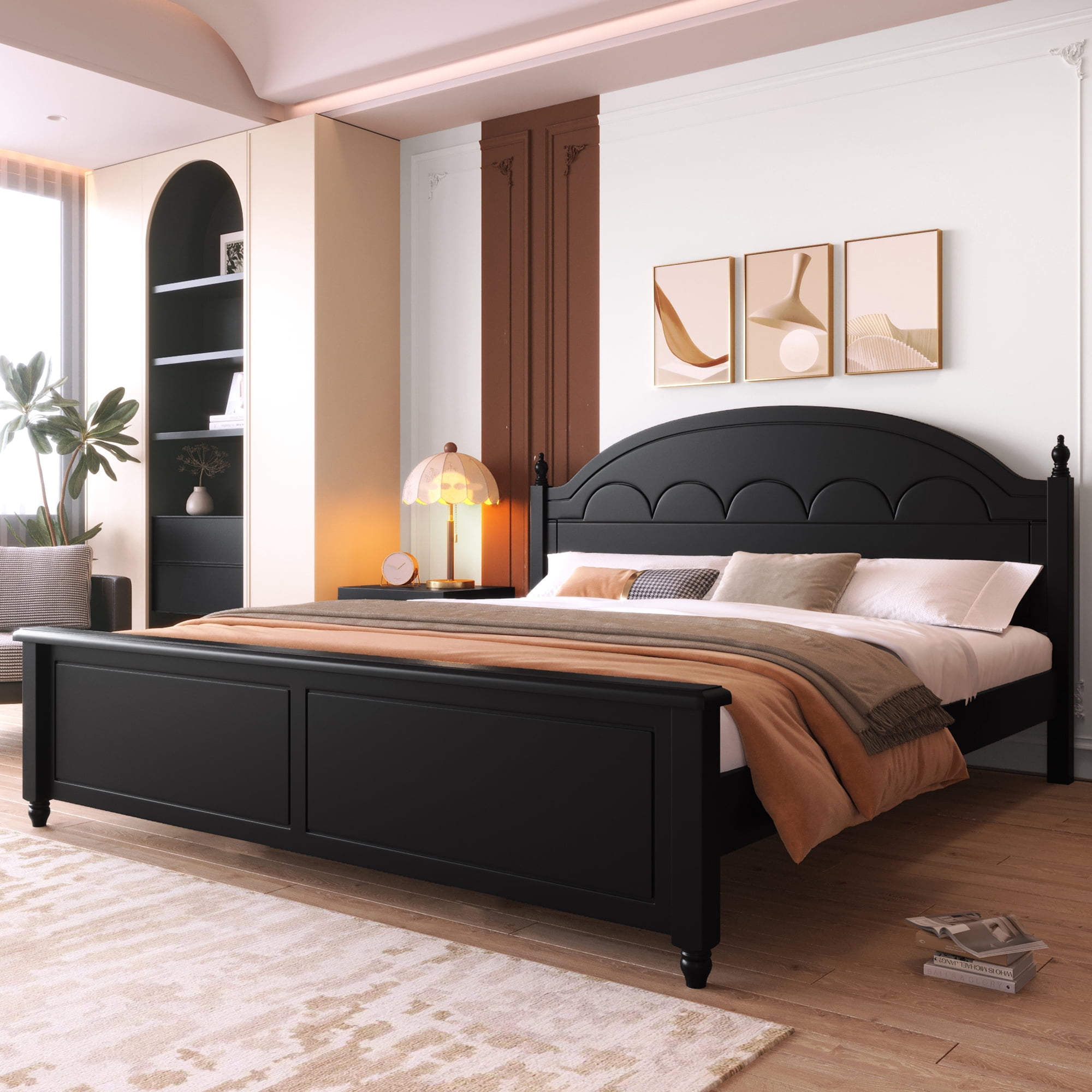Euroco Wood Queen Size Platform Bed, Black