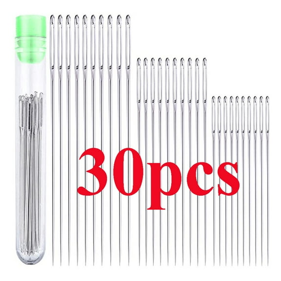 30PCS Big Eye Hand Sewing Needles – Stainless Steel Large-Eye Needles in 3 Sizes (40/50/61mm) for Quilting, Leather, Canvas, Shoe Repair & Heavy Duty Sewing – Includes Storage Tube