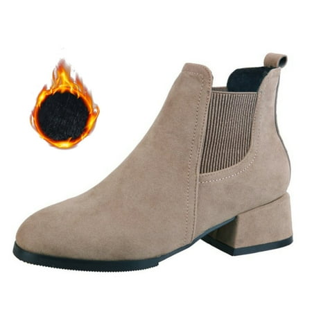 

Women Boots High Middle Heels Autumn Winter Thick Plus Velvet Boots Short Tube Boots Shoes Warm and Comfortable Plus Velvet