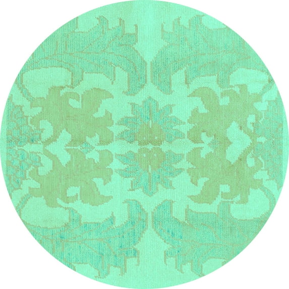 Ahgly Company Machine Washable Indoor Round Abstract Turquoise Blue Modern Area Rugs, 6' Round