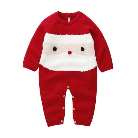 

One Opening Baby S Christmas Sweater Romper Long Sleeve Button Wool Bodysuit