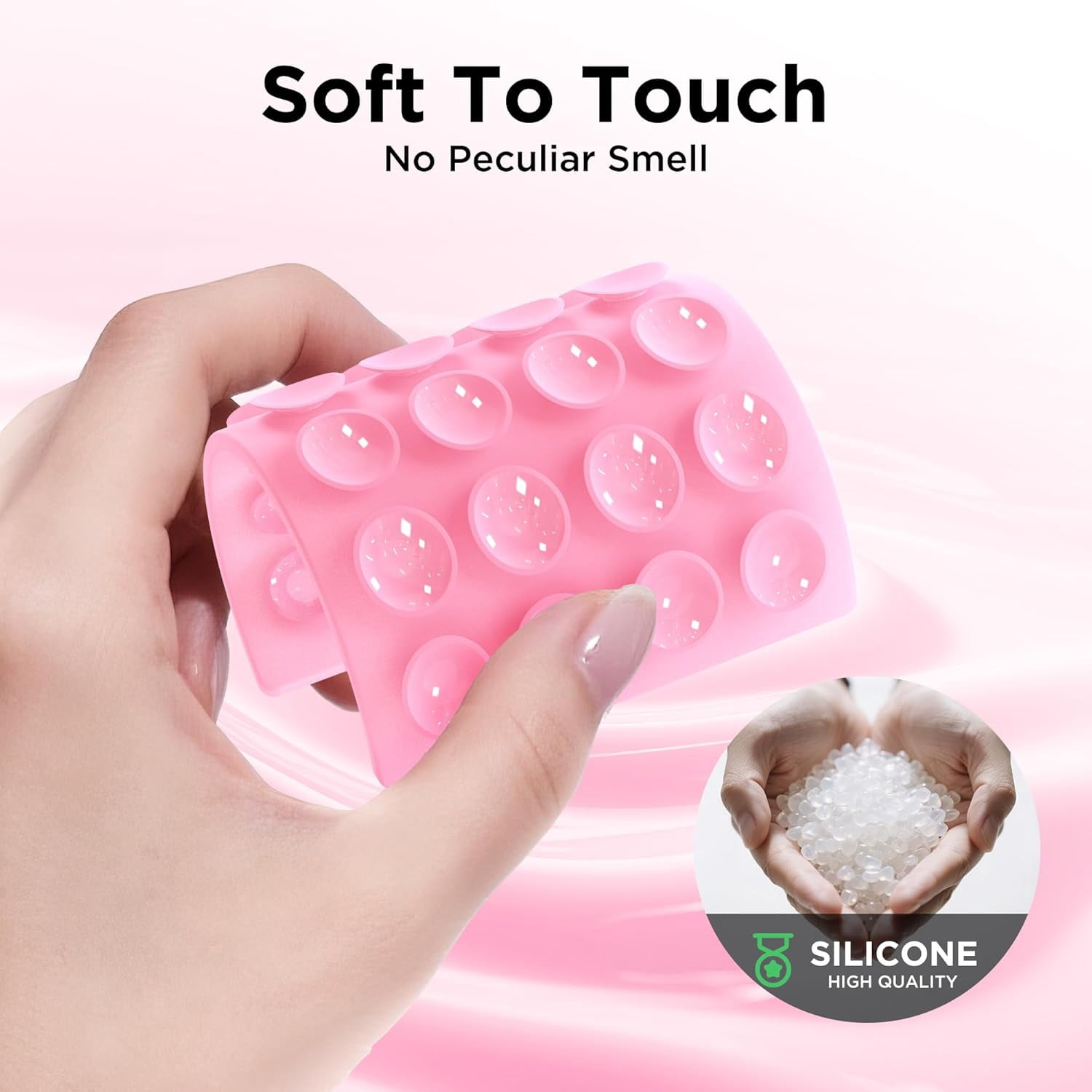 MKEUDQ-2 Pack Silicone Suction Cup Phone Case Mount Double-Sided, Hands-Free Strong Grip Holder for iPhone and Android, Sticky Phone Stand for Selfies and Videos, Tender Pink+Transparent