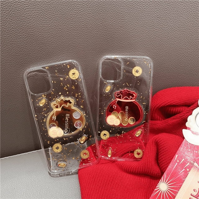 Funda para teléfono móvil iPhone13promax adecuada para Apple 12 lámina de oro epoxi 11 lucky bag XR transparente para mujer 8p/7