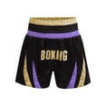 thumbnail image 3 of Nyeemya Boys Metallic Kickboxing Trunks Side Split Satin Boxing Shorts for Combat Fighting Training Light Purple&Gold 6, 3 of 4