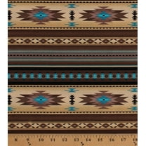 Cotton Southwestern Stripes Aztec Tribal Southwest Brown Turquoise Tucson Sepia Cotton Fabric Print by the Yard (201SEPIA)