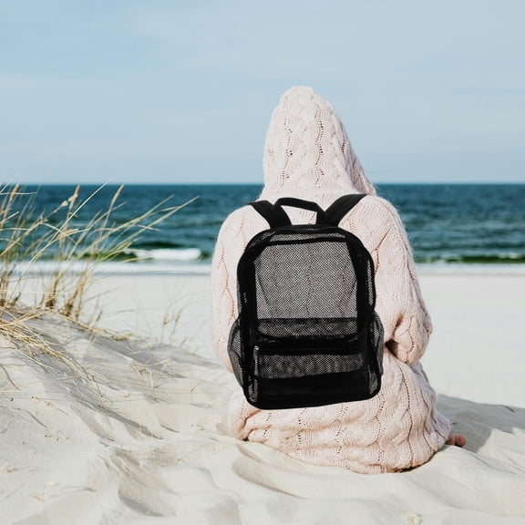 WEUVEB Mesh Backpack Black Polyester Large Capacity Breathable for Outdoor Use