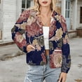 thumbnail image 3 of Jackets for Women Winter Coat Jackets Flannel Stand Collar Jacket(Navy Floral Peony Textile Design,Size:S-4XL), 3 of 7