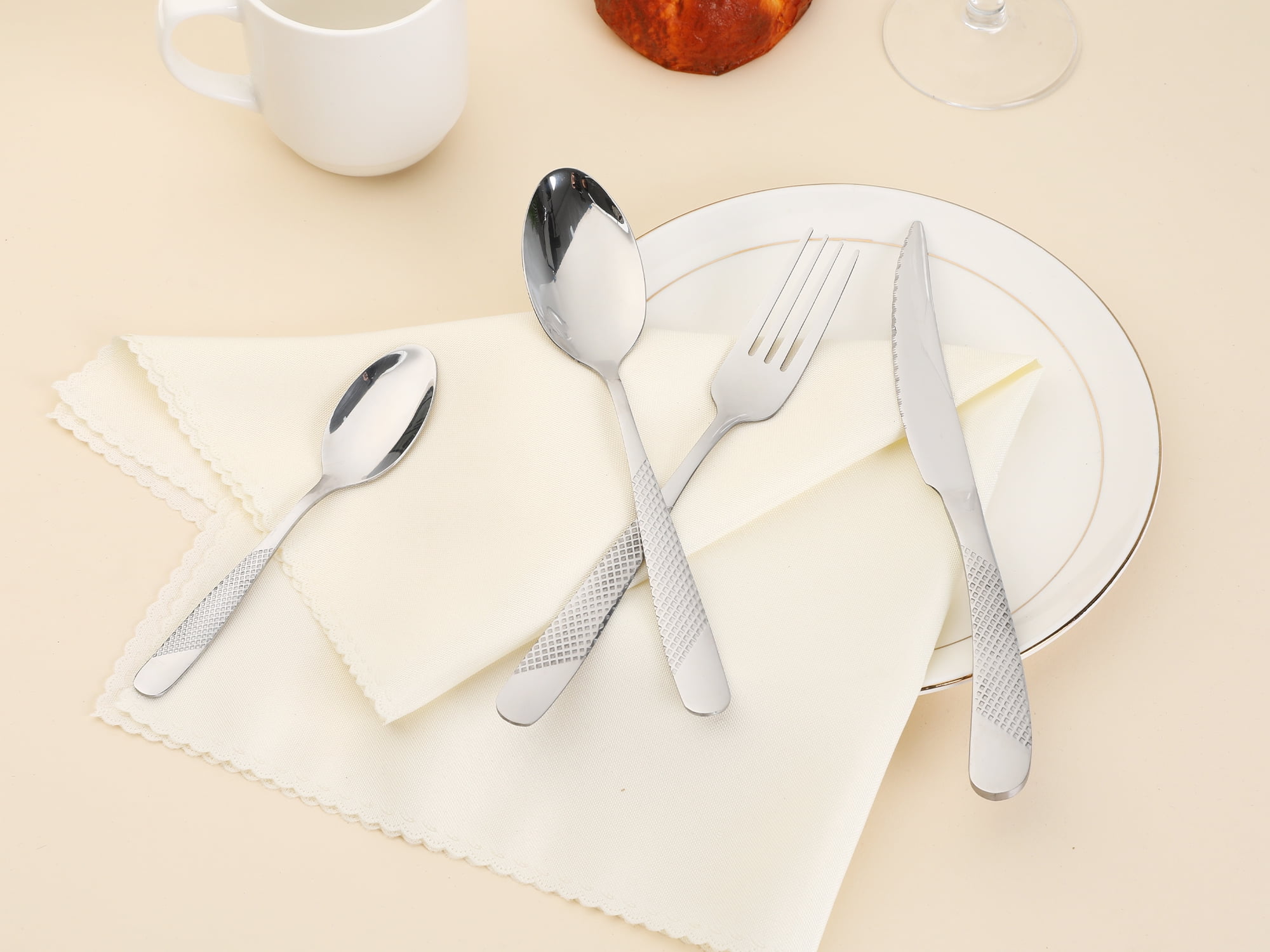 Unique Bargains Stainless Steel Flatware Set Mirror Polished Cutlery Set Silver 4 Pcs