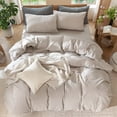 thumbnail image 2 of MooMee Duvet Cover Set King 100% Washed Cotton Linen Like Textured Breathable 3-Piece (Solid Light Tan, 104"x90"), 2 of 7