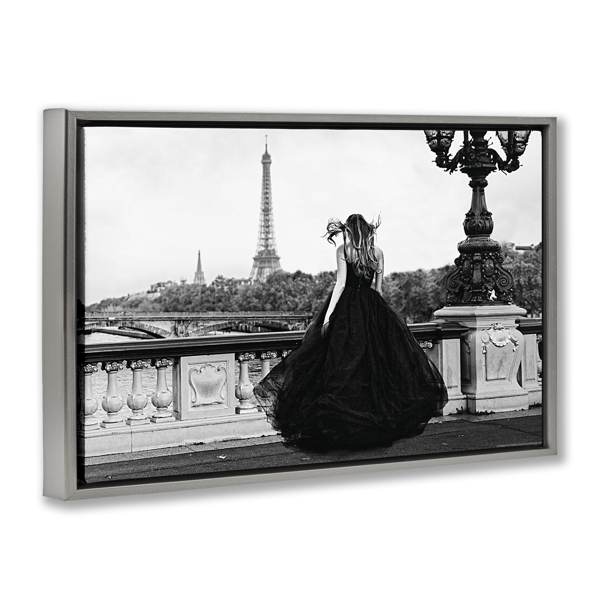 Stupell Industries Girl in Gown Cityscape People Photography Gray Floater Framed Canvas Art Print Wall Art, 31 x 21