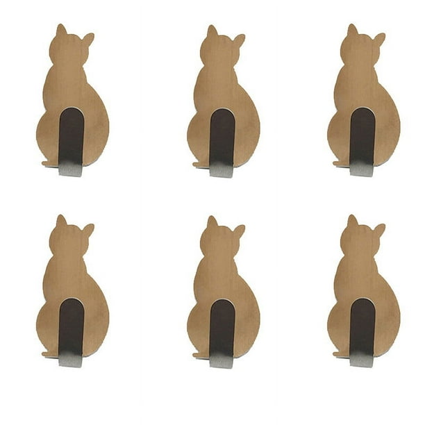 Ganchos de pared adhesivos para decoración del hogar | Ganchos metálicos con forma de mascota, sin taladro | Capacidad de peso: 900 g | 7,6 cm de alto | Juego de 6 en dorado, negro o oro rosa