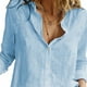 thumbnail image 3 of Camisa de mujer color sólido manga larga botón superior solapa blusa casual, azul, XXL kenally AP001983-21, 3 of 5
