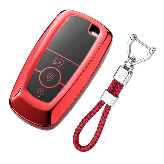 Scienceny Funda para llave de coche con llavero para vehículo, funda para llaves de 3 botones, accesorios protectores suaves, repuesto de repuesto para Automoción decorativa y accesorios Rojo Scienceny VI016727-02B