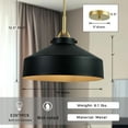 thumbnail image 2 of Industrial Round Matte Black Shade Shade 16 Inch Pendant with Brass Pole, Hand-polished Ceiling Light with Metal, Unique Elegant Ceiling Lamp, Pendant Lighting for Living Room, Dining Room, Bedroom, 2 of 10