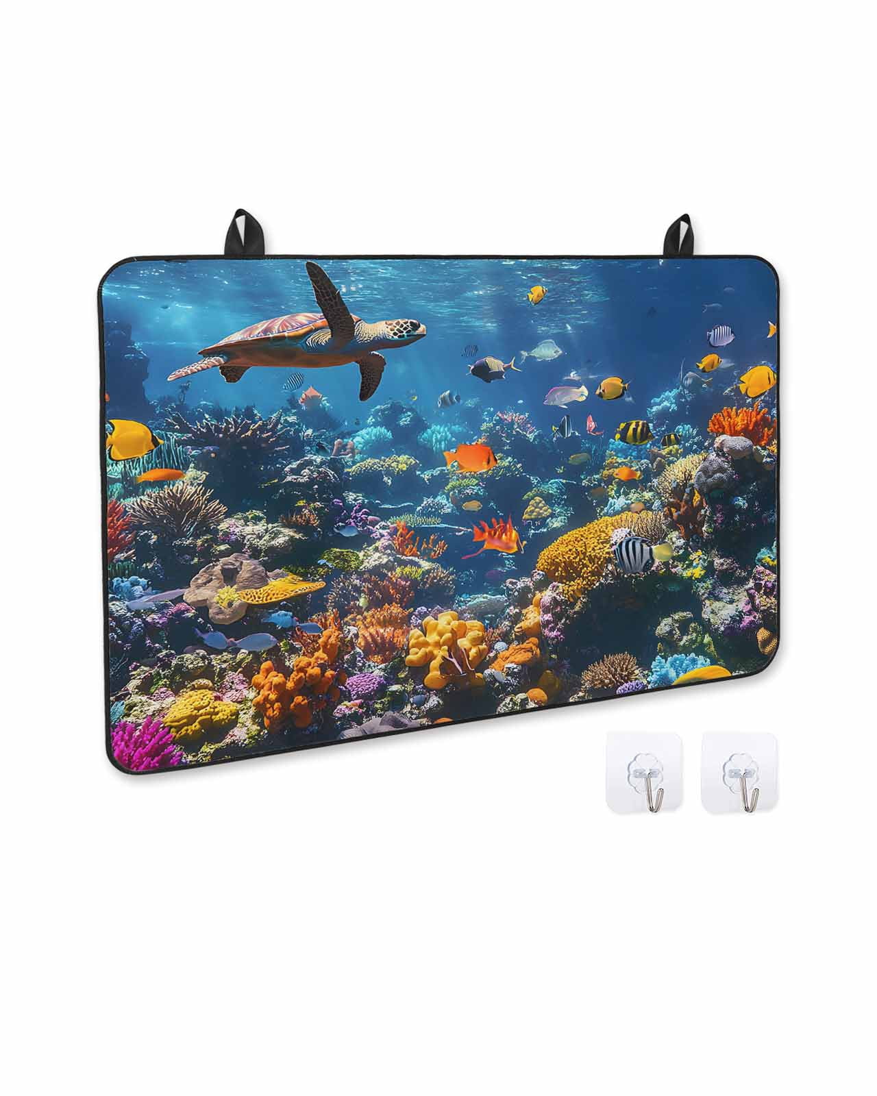 nqOlkjepod Large Induction Cooktop Protector Mat 28.5"x20.5", Turtle Stove Top Covers for Electric Stove, Summer Beach Ocean Coral Sunlight Jellyfish Stove Burner Cover Mats, Glass Top Stove Cover