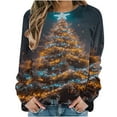 thumbnail image 3 of Feancey Womens Christmas Tree Print Sweatshirt Glitter Graphic Long Sleeve Tunic Loose Fit Casual Crewneck Tops Fall Winter Fashion Xmas Pullover Gold L, 3 of 7