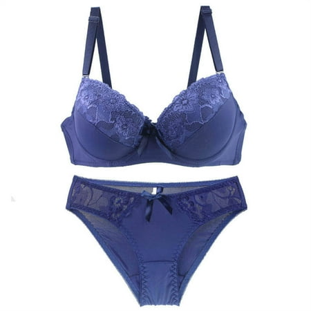 Weyolog Women s Underwire Lace Bras Pu Sh Up Bra and Sexy Bikini Pan Ties Sets  Bras for Women  High Waisted Bikini Sets for Women Blue 80C