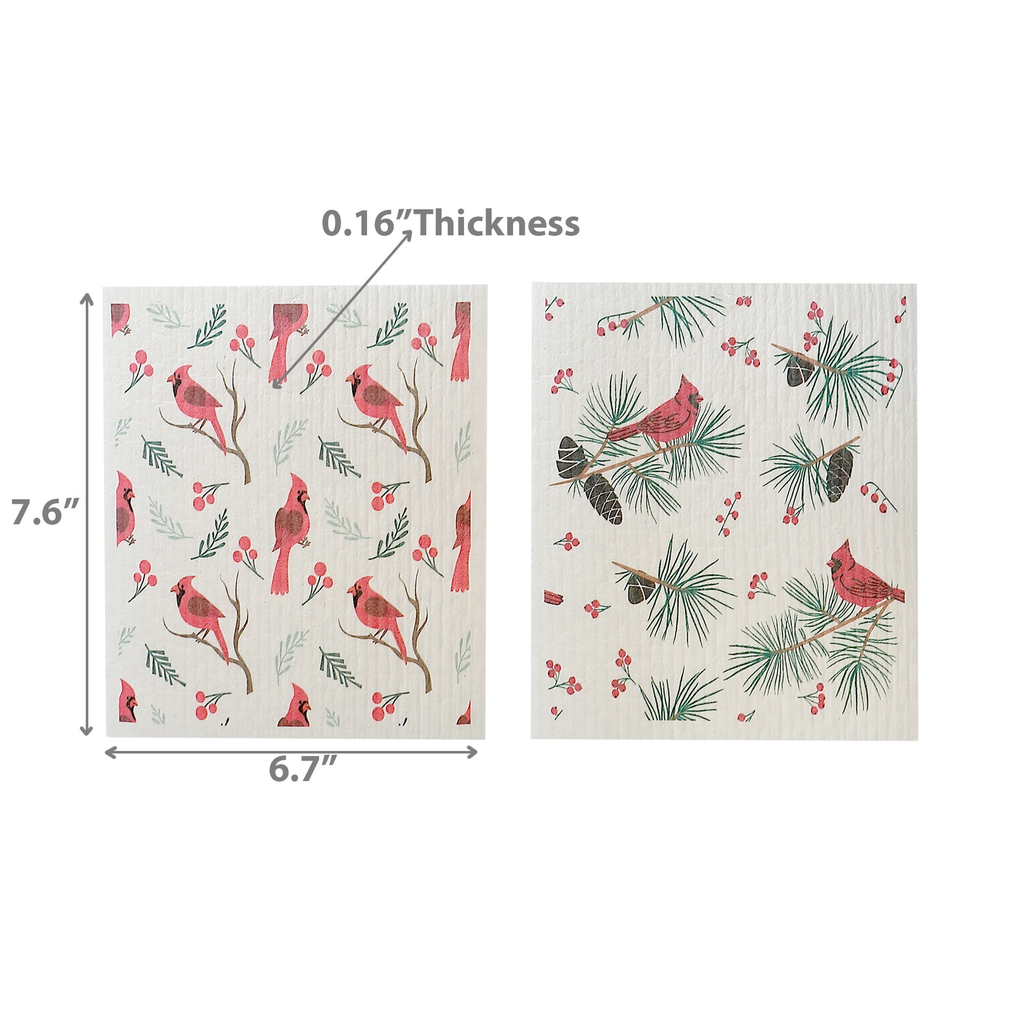 Lot De 2 Torchons Suédois (Houx Et Cardinal) (Assortis) - Lot De 2
