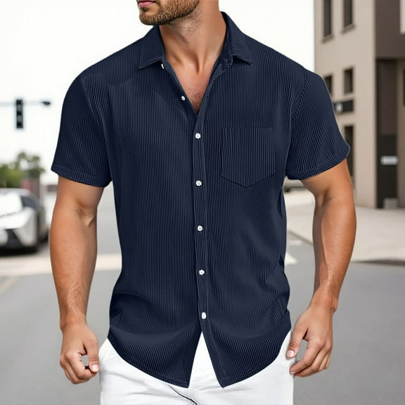 ZZHZGZ Fourth of July White V Neck T Shirts Mens Men's Solid Color Loose Comfortable Striped Short Sleeved Shirt Late July Purple Mens Dress Shirt L