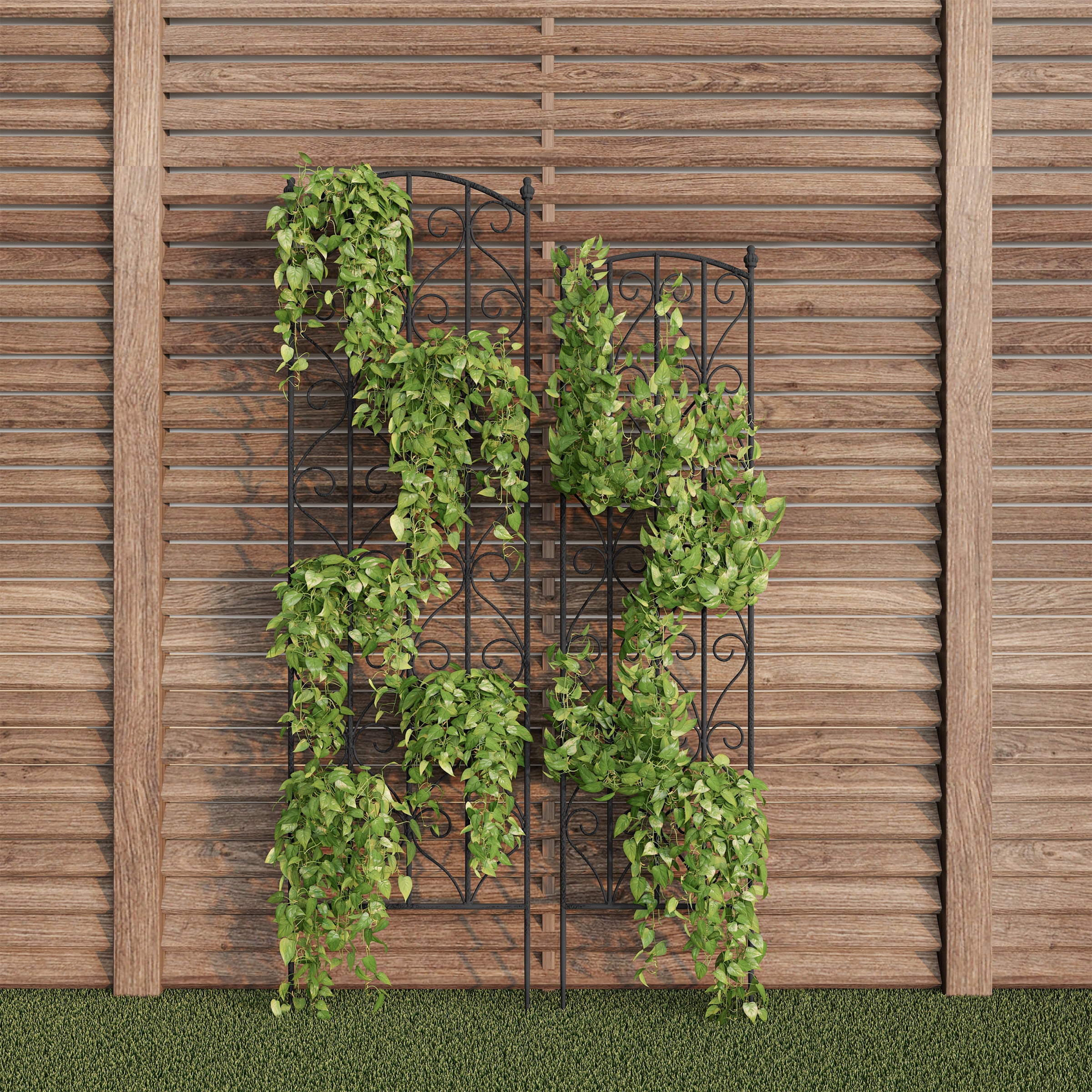 Pure Garden Set of 2 Decorative Garden Trellis for Climbing Plants (Black)