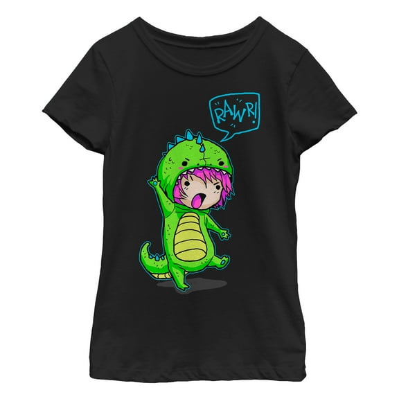 Girl's Lost Gods Halloween Dinosaur Costume Graphic Tee Black Large