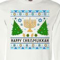 thumbnail image 4 of Inktastic Happy Chrismukkah Sweater Style with Menorah and Trees Long Sleeve T-Shirt, 4 of 5