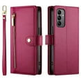 thumbnail image 2 of For Samsung Galaxy A05s 6.7-inch Wallet Case for Women Men Multi-Card Slots Zipper Pocket Lanyard Strap Wristlet Leather Phone Case,Red,For Samsung Galaxy A05s, 2 of 7