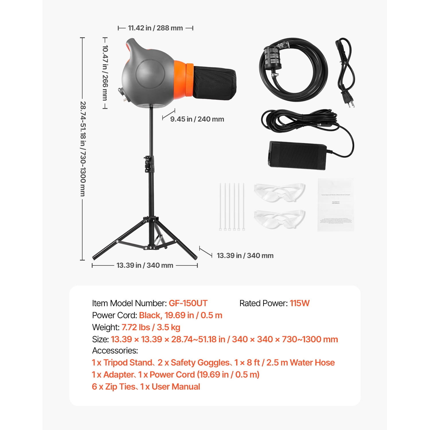 KFFKFF Foam Apparatus, 120 W Festive Foam Projector, Compact Foam Creator with a Three-Legged Support, Energetic Foam Gathering Apparatus, for Garden, Swimming Area, Open-air Gatherings