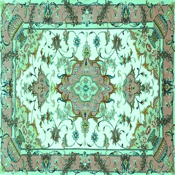 Ahgly Company Indoor Square Medallion Turquoise Blue Traditional Area Rugs, 4' Square