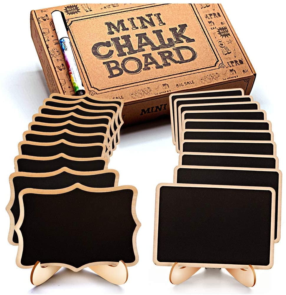 20 pcs 3"x4" Black Mini Chalkboards Signs with Wood Easels Wedding Party Favors 