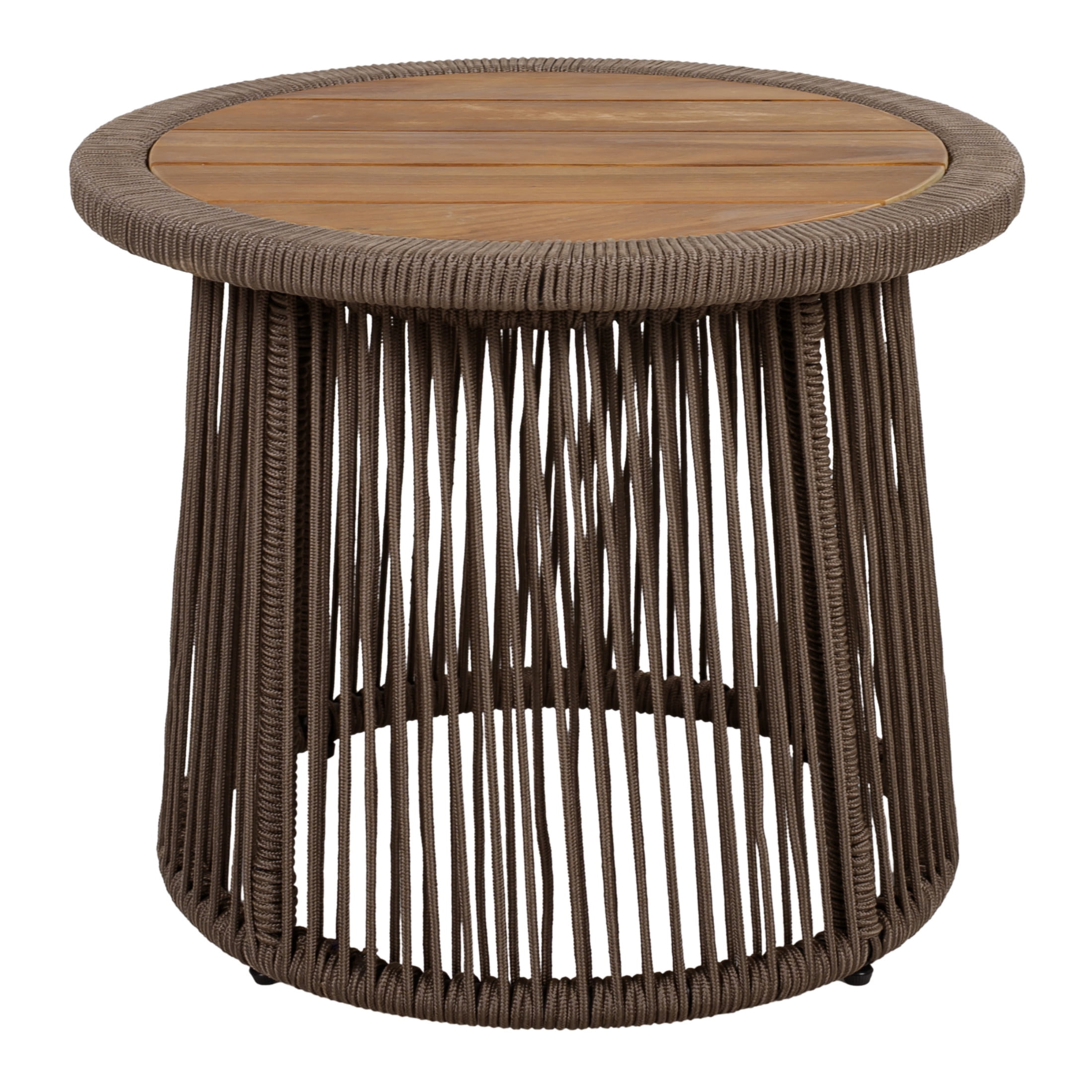 Christopher Knight Home Conical Round Wood Side Table with Rope Frame, Weather-Resistant, Dark Beige