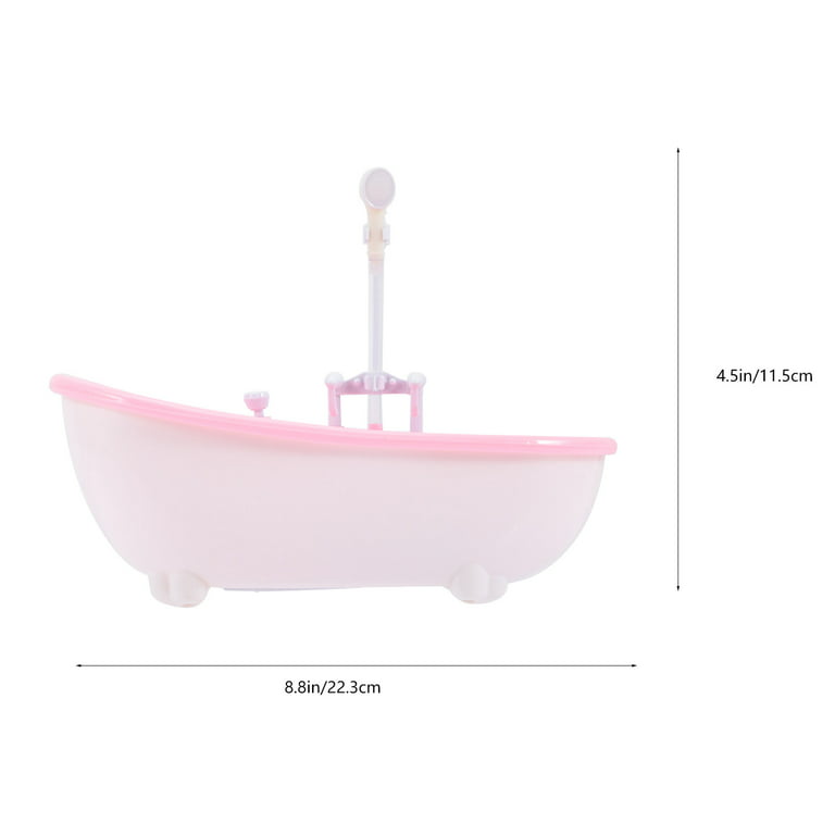 NUOBESTY Electric Doll Bathtub Pink Miniature Dollhouse Bathroom Bathtub  with Shower Sprayer Dolls Bath Playset for Kids Without Battery