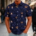 thumbnail image 2 of GrmtClth Mens Halloween Daily Errands Button Down Shirt Short Sleeve Gothic Village Bat Jack O Lantern Soft Light Casual Party Blouse Watermelon Red 4XL, 2 of 5