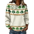 thumbnail image 1 of Camisetas Largas de Verano para Mujeres con Capucha de Impresión Del Día de San Patricio con Bolsillos Blusa Casual Suelta, 1 of 5
