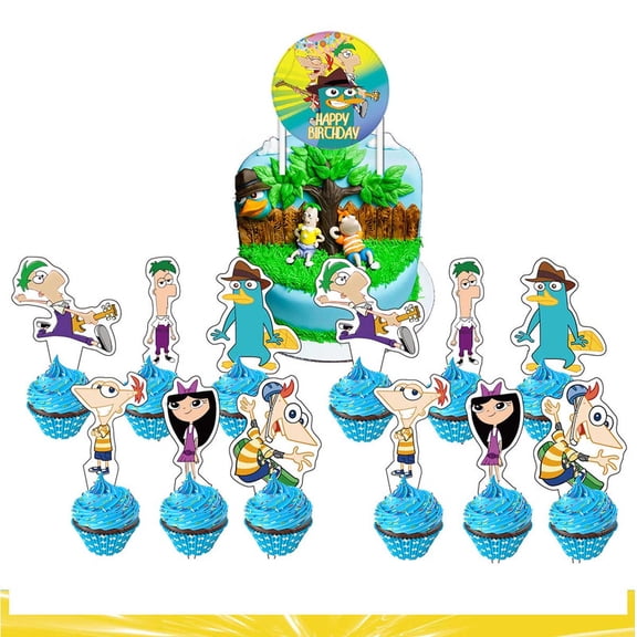 Phineas and Ferb Cake Topper CupcakeS Set Birthday Party Supplies Decoration Decor Kit