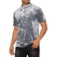 thumbnail image 4 of INSPIRE CHIC Velvet T-Shirts for Men's Short Sleeves Mock Neck Pullover Velour Tee Tops, 4 of 6
