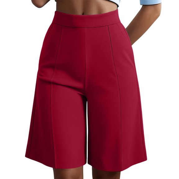 oqasdz Women's High Waisted Bermuda Dress Shorts Tailored Straight Leg Solid Color Work Shorts Business Summer Casual Office