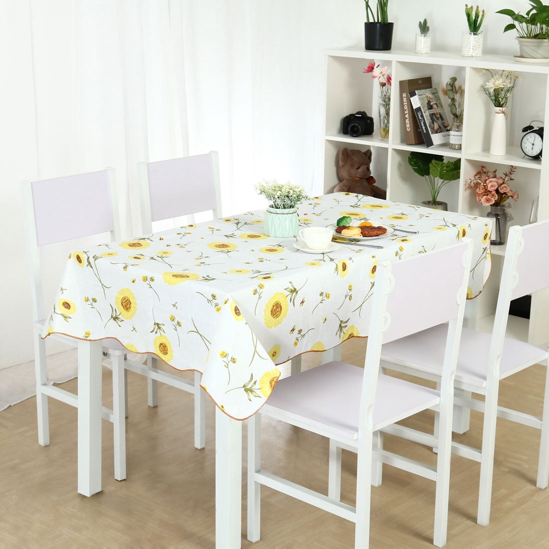 Unique Bargains Vinyl Rectangle Table Cover Yellow Flower Tablecloth 54" x 71"