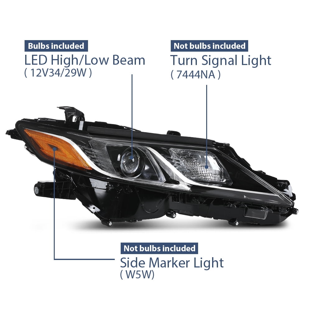 Pair Projector Headlamps Headlights Fit for 2018-2022 Toyota Camry LE SE Clear Lens Amber Reflector Assembly