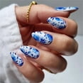 thumbnail image 6 of Fofosbeauty 24pcs Press on False Nails, Medium Almond Fake Acrylic Nails, Blue Clouds and Misty Flowers, 6 of 10