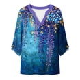 thumbnail image 2 of Warop 3/4 Length Sleeve Womens Tops Casual Floral Graphic V-Neck Basic Tees Pullover, 2 of 7