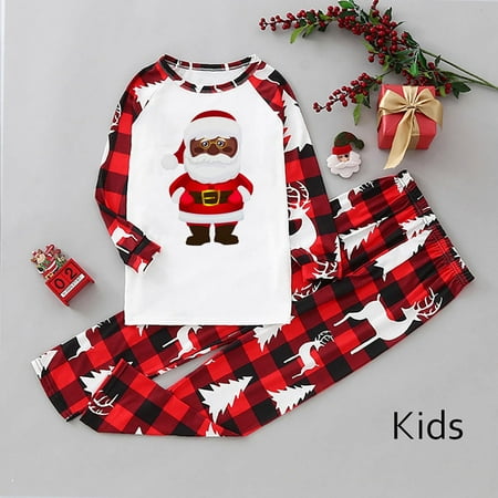 

Uorcsa Cute Plaid Comfy Christmas Two-piece Print Pajamas Home Parent-child clothing Red