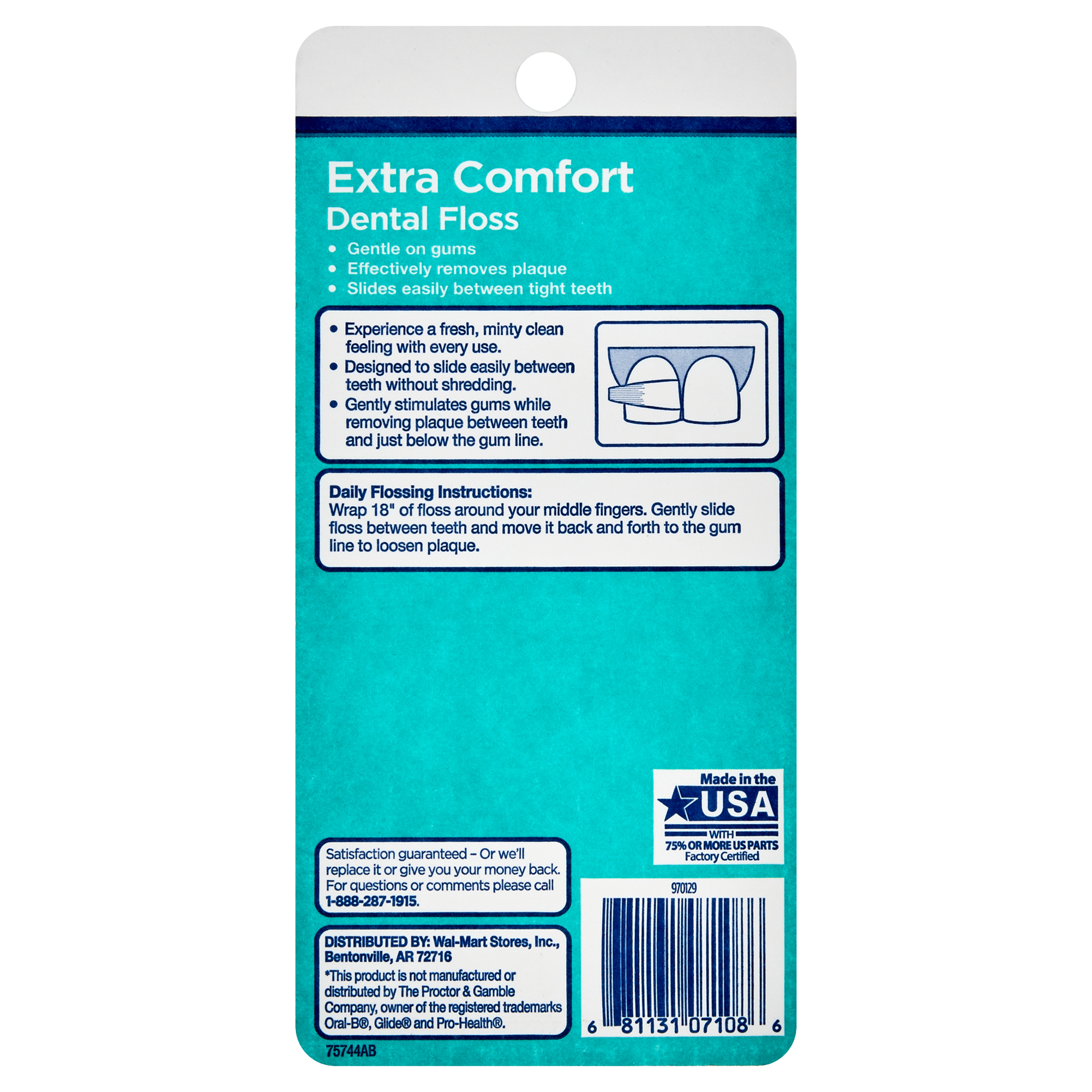 Equate Extra Comfort Dental Floss, Mint, 43.7 yds, 2 Count
