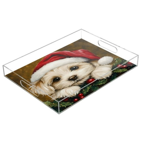 

Acrylic Tray 15.7*11.8*1.9 Inch Transparent Tray Food Tray Tea Cup Tray Serving Trays Cosmetics Storage Kitchen Table Bathroom Sundry Storage White Christmas Puppy