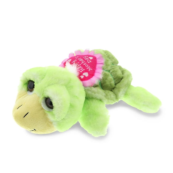 DolliBu Happy Mother's Day Super Soft Plush Green Sea Turtle Figure - Cute Stuffed Animal with Pink Heart Message for Best Mommy, Grandma, Wife, Daughter - Cute Sea Life Plush Toy Gift - 11" Inches