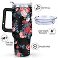 thumbnail image 3 of 40oz Pioneer Tumbler with Handle Lid and Straw,Colorful Floral Tumblers Gifts for Women Girls Men Adults（Black）, 3 of 7