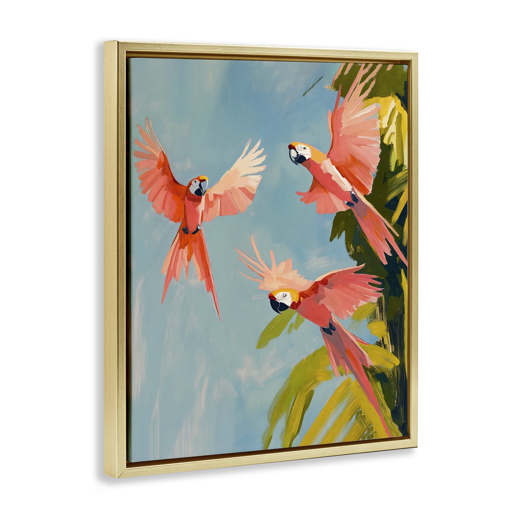 Stupell Industries Botanical Parrots in Flight Gold Framed Floater Canvas Wall Art, design by The Prints Vibe