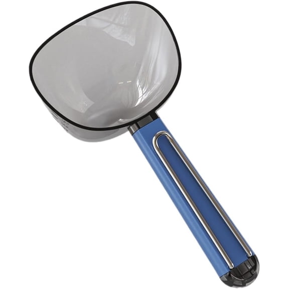 Rice scoop Multi functional flour and milk powder Rice noodles scoop Household plastic long handle with clip measuring scoop Rice noodle scoop cat food spoon, 18.9 * 9.5cm, Dark Blue