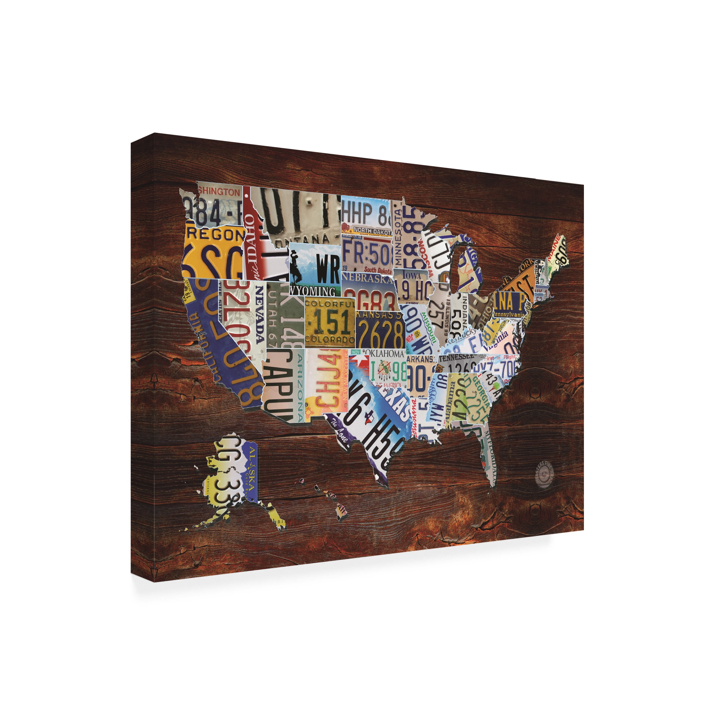 Masters Fine Art ' License Plate Map on Wood' Outdoor Canvas