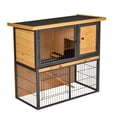 thumbnail image 2 of Pawhut Wood-metal Rabbit Hutch Elevated Pet House Bunny Cage Small Animal Habitat with Slide-out Tray Asphalt Openable Roof Lockable Door for Outdoor 35" x 18" x 32" Light Yellow, 2 of 9
